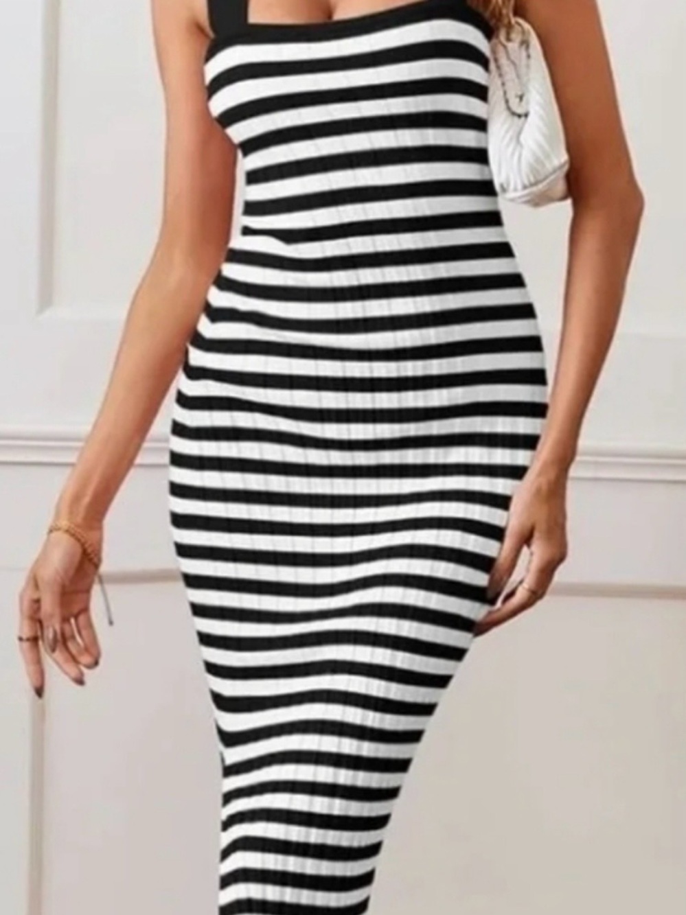 NWT Black & White Striped ribbed Midi Dress XS